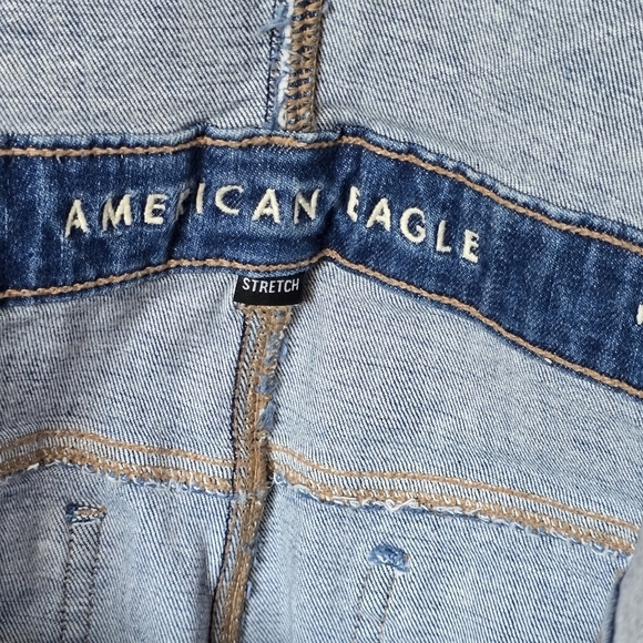 American Eagle Flare Overalls Adjustable Zipper Front Raw Hem Jeans, sz 14 Short - Picture 7 of 12